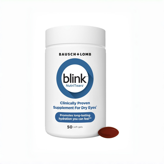 Blink NutriTears Clinically Proven Supplement for Dry Eyes, Eye Care with Lutein & Zeaxanthin and Vitamin D to Hydrate Eyes from Within for Long-Lasting Relief, 50 Softgels